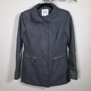 Maralyn & Me Women's Charcoal Grey Funnel Neck Zip Up Mid-Length Jacket Size M